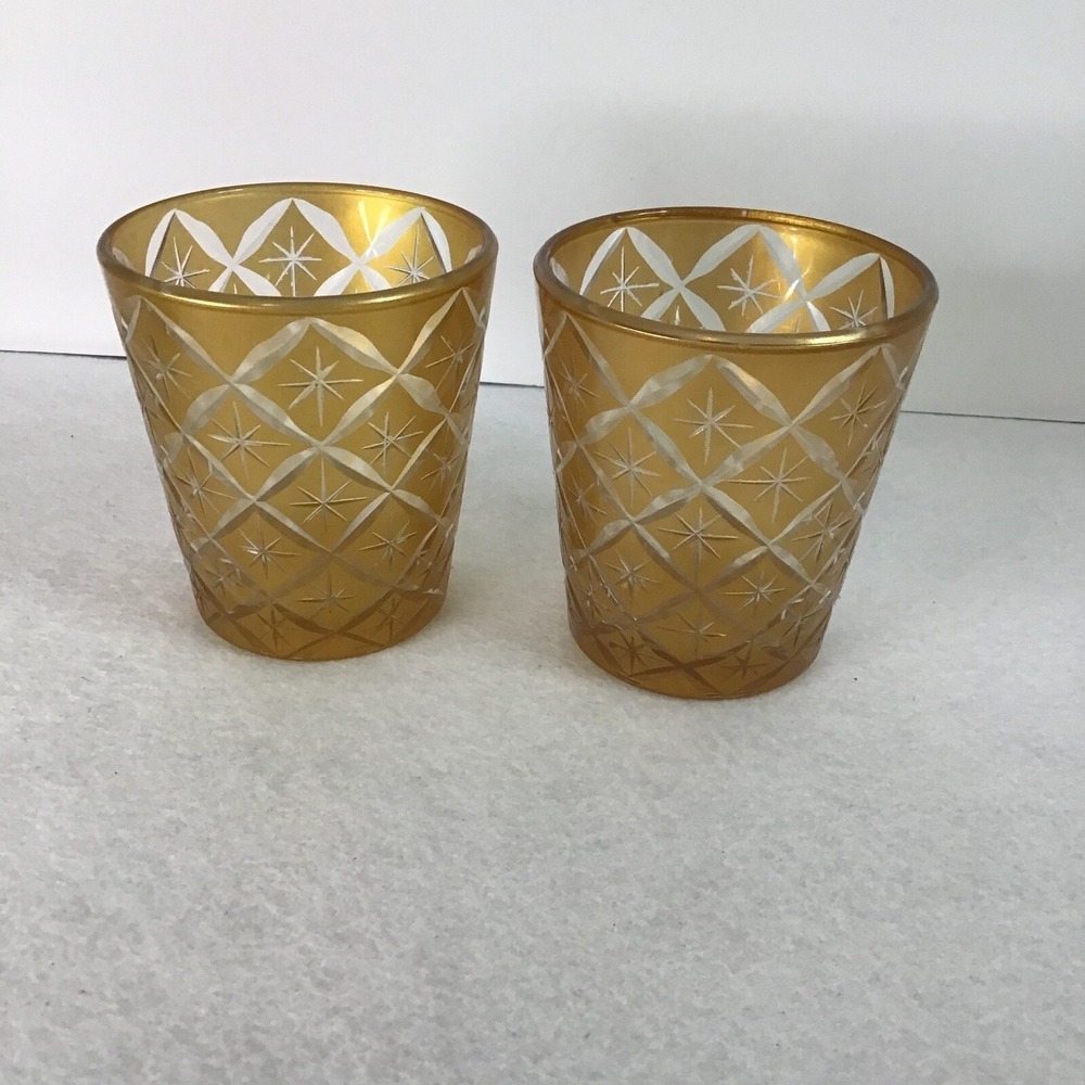 The‎ Bombay Company Set Of Gold Star Etched Tea Light Candle Holders